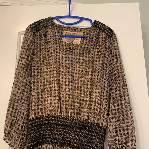 Anthropologie Vanessa Virginia Black And Tan Smocked Waist Mini Dress - Picture 3 of 12